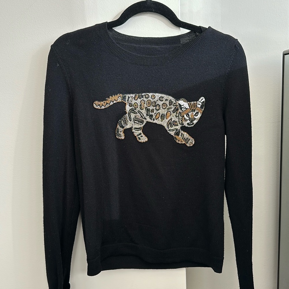 Alice and Olivia Beaded Bengal Cat Sweater size M